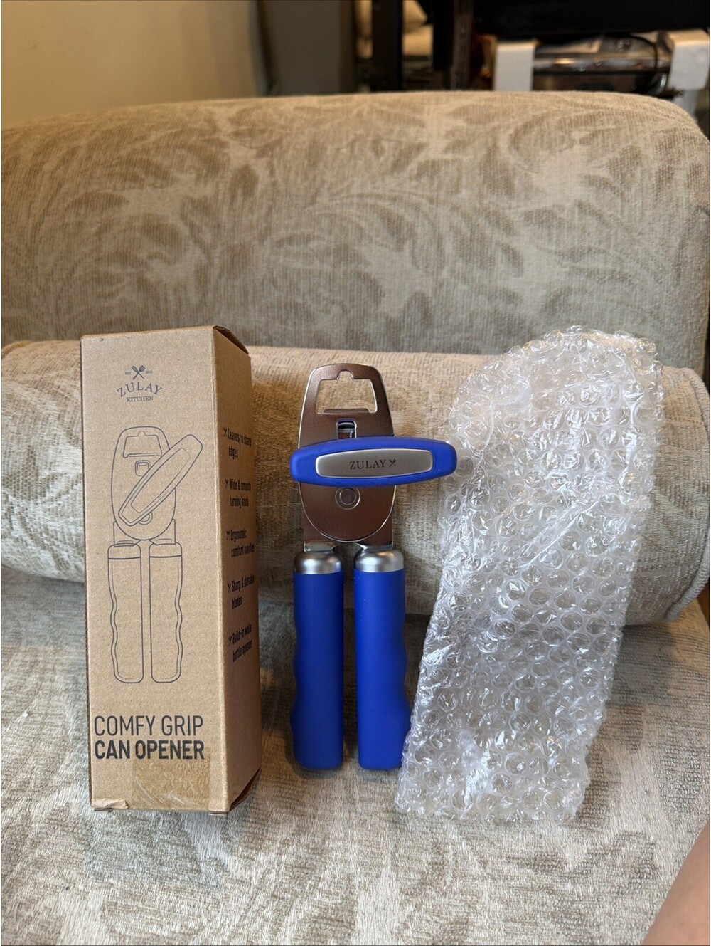 Zulay Kitchen Heavy Duty Stainless Steel Can Opener  Comfy Grip, Royal Blue, New